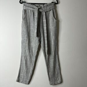 Free People Casual Cream & Black Tweed Stripe Crop Trouser Pants Tie Belt 2